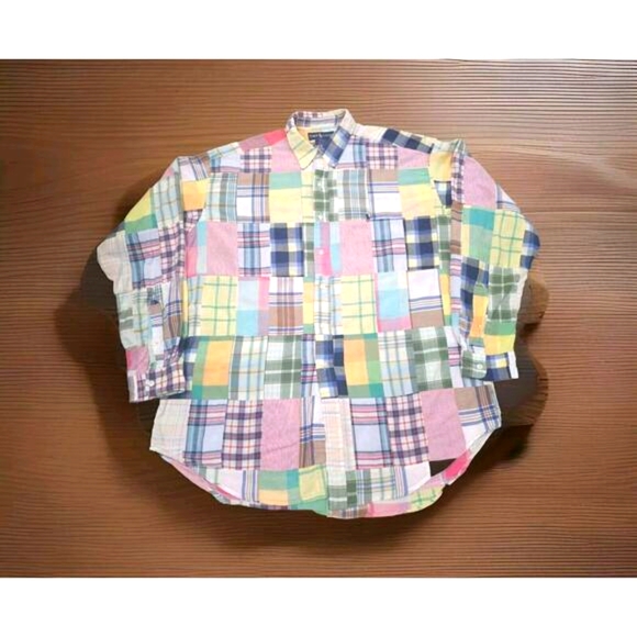 Ralph Lauren Mens Button Down Long Sleeve VTG Blake Patchwork Shirt Size XL - Picture 3 of 6